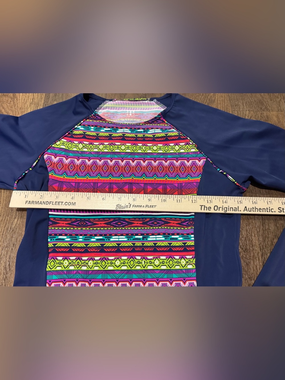 Title 9 Navy Blue Multicolor Long Sleeve Rash Guard Swim Top Size Small - Picture 3 of 7